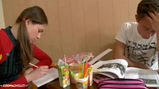 Brunette gets cum on the exam