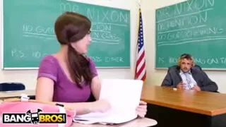 Busty teacher with puffy pussy